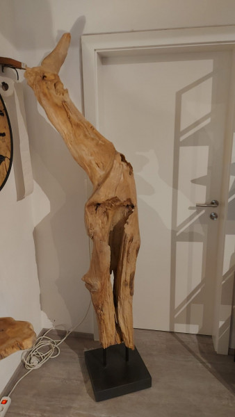 Wurzel Skulptur aus Teakholz mit scharzem Sockel