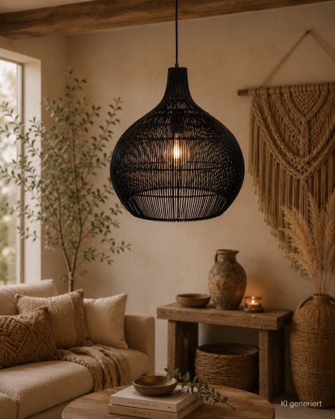 Lamp Rattan Black Pendelum